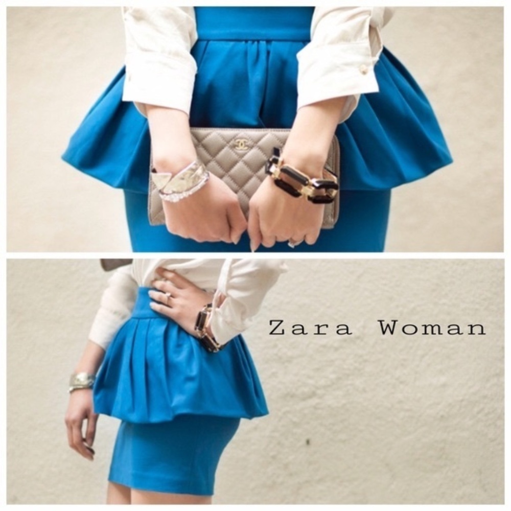 Zara Blue Peplum Mini Skirt Sz M